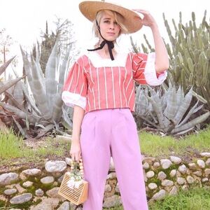Source Unknown Red and White Striped Blouse